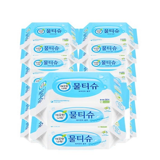 깨끗한나라 페퍼민트 물티슈 리필형, 10세트, 30매, 95g
