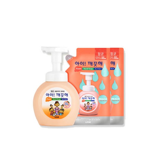 아이깨끗해 핸드워시 거품형 용기250ml +리필2개 복숭아