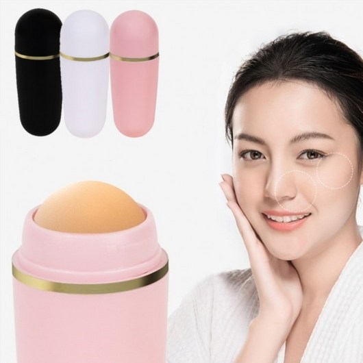 천연화산석 오일 컨트롤 롤러 얼굴 기름 유분 피지 제거 흡입볼 휴대용 메이크업 수정 각질, 핑크, 1개