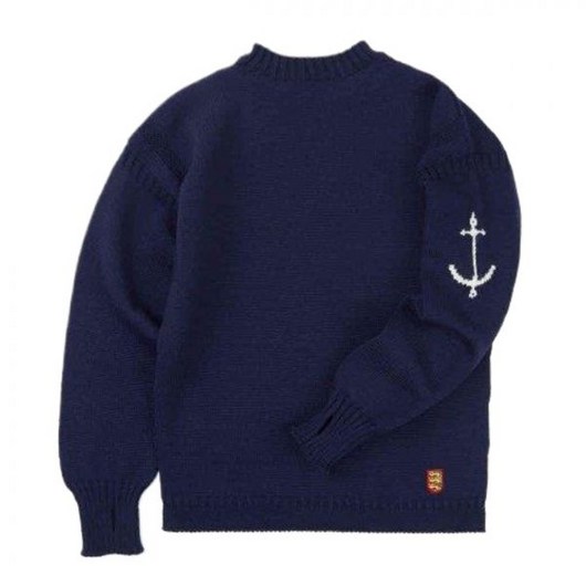 Guernsey Woollens 건지울른스 니트 피셔맨 홀가먼트 스웨터 - 네이비 338366