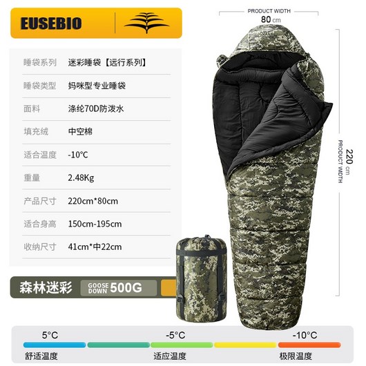 캠핑침낭 겨울침낭 사계절 혹한기 캠핑이불 백패킹, 1개, 카모500-극한겨울