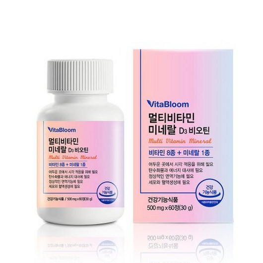 단독 비타블룸 멀티비타민미네랄D3비오틴 60정 2개월분 종합비타민, 1개