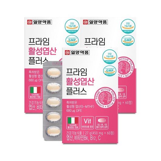 일양약품 프라임 활성형 엽산 플러스 / 이노시톨 함유, 60정, 3박스