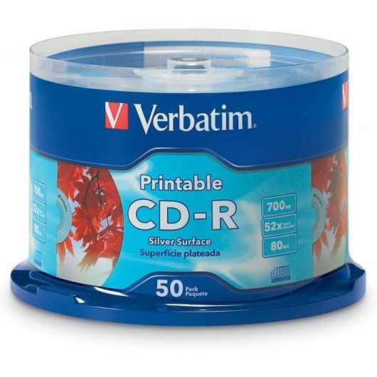 버바팀 CDR 블랭크 디스크 700MB 80분 52X 실버 잉크젯 인쇄 표면 50pk 스핀들, Silver Inkjet 50pk _Inkjet, 1개 공cd표면