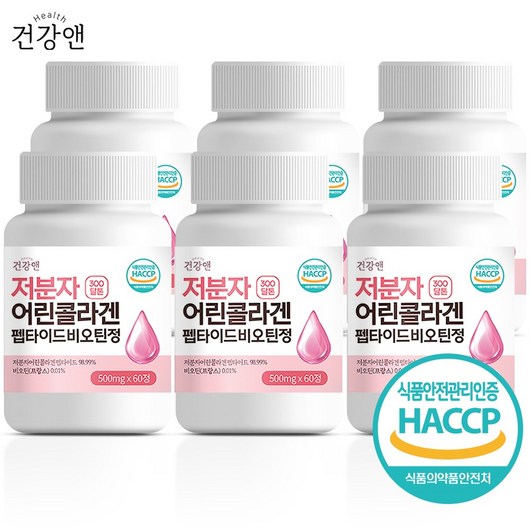 건강앤 300달톤 99% 저분자 피쉬 어린콜라겐 펩타이드 비오틴 식약청인증 HACCP, 60정, 6개