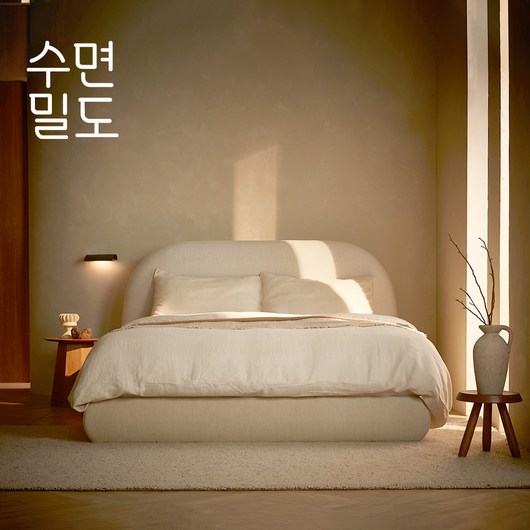 [수면밀도] 허리 디스크 환자가 만든 침대 프레임 [스퀘어/라운드], (라운드/낮은형-22cm/크림)-무헤드형_퀸/킹