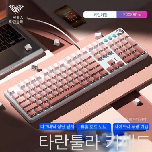 AULA 독거미 키보드 F2088pro 기계식 108키 게이밍, 갈축, 옆판 그라데이션, 갈축