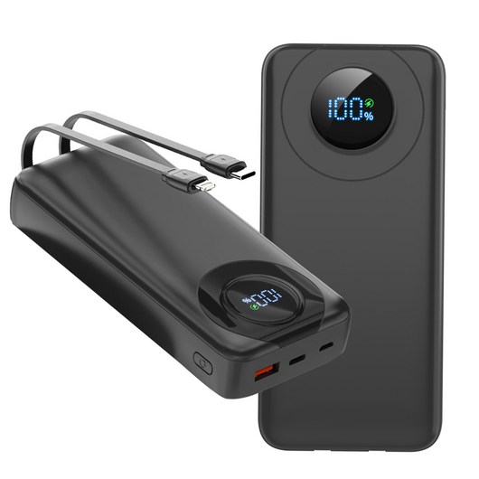 LUODONG 대용량 보조배터리 30000mAh PD 23W QC3.0 고속충전 LED 잔량 표시 멀티포트, 블랙