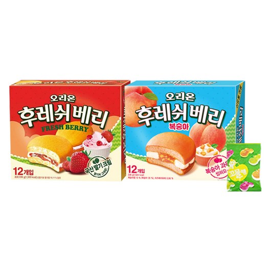 오리온 후레쉬베리 딸기맛 336g 후레쉬베리 복숭아맛 336g 세트 (사은품증정), 1세트