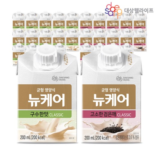 [대상웰라이프] 뉴케어 구수한맛 검은깨맛 아셉틱 200ml x 30팩 구수한맛 반+고소한맛 반, 1세트