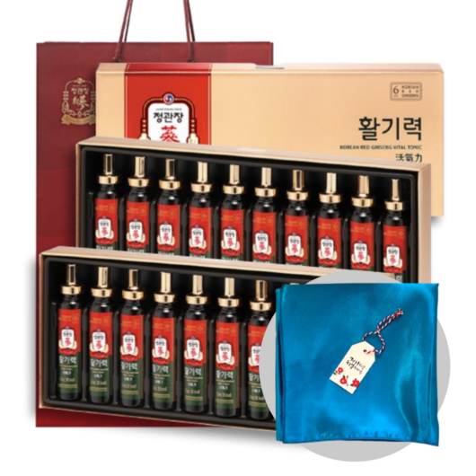 정관장 활기력 20병 400ml 정품 쇼핑백 선물세트 (포장용 보자기 원단 포함), 1세트