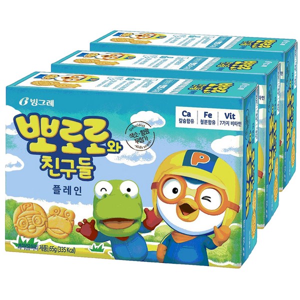 빙그레 뽀로로와친구들 플레인 크래커, 65g, 3개