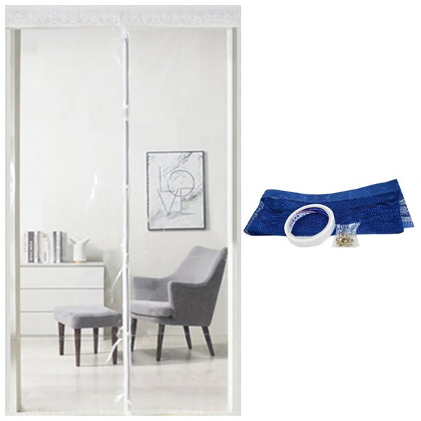 알뜨리 EVA 방풍비닐 현관 방문 투명 + 양면테이프 + 압정핀 + 상단레이스, 화이트