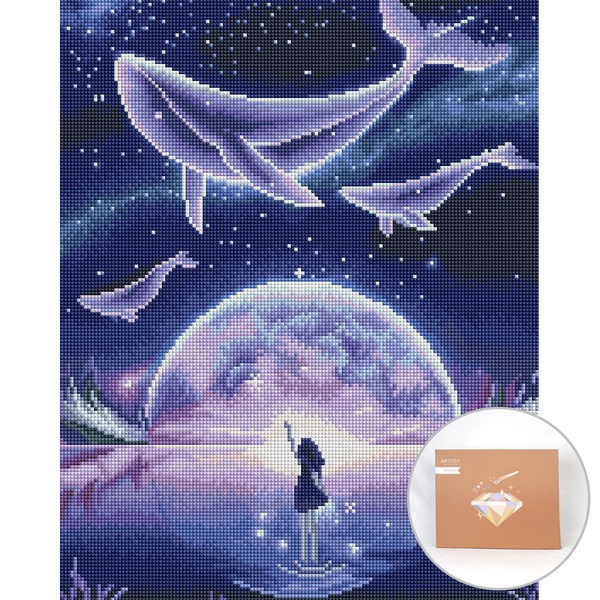  아트조이 DIY 보석 십자수 캔버스형 50 x 40 cm, 꿈꾸는 고래, 1세트 