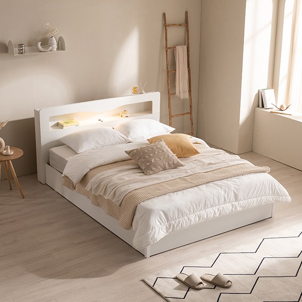  삼익가구 로이 LED 평상형 침대 프레임 + 파워 본넬스프링 매트리스 세트 방문설치, 화이트 