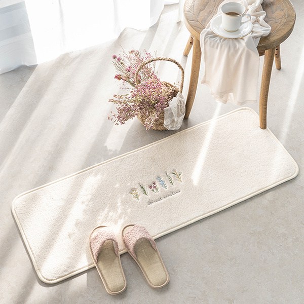  데코뷰 프렌치 플라워 자수 주방매트, 화이트 