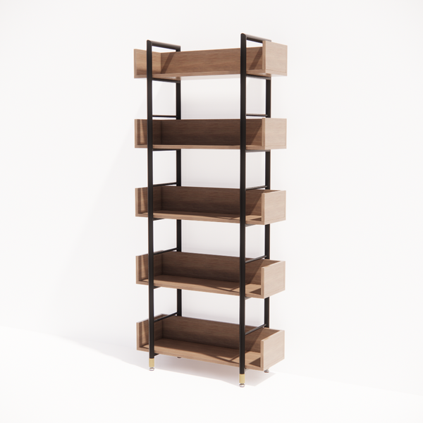 상도가구 제련공단 책장 원형 5단 방문설치, 블랙(프레임)+아카시아(상판)