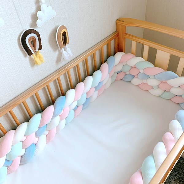  올아이원트 아기침대 범퍼가드 꽈배기쿠션 6단, 화이트 + 핑크 + 민트 + 스카이 
