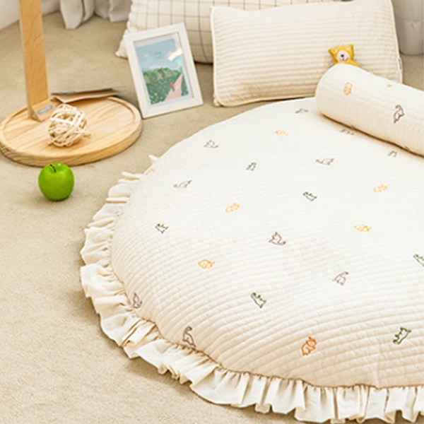 에시앙 유아용 모데즈 누빔 자수 프릴 원형러그 놀이매트, 다이노, 1개