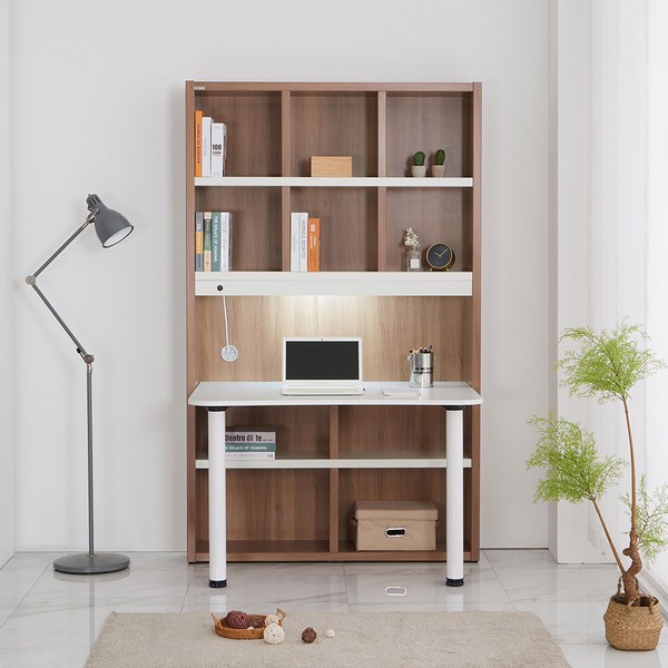 동서가구 리빙스 LED 1200 정면 책상 책장 세트 방문설치, 브라운