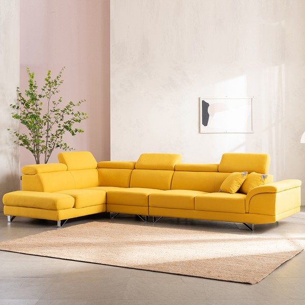 우아미가구 디아망 6인 코너형 카우치 아쿠아텍스 패브릭 소파 + 쿠션 2p 방문설치, 머스타드