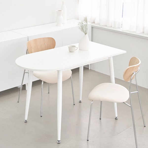  바스포르 해유 반타원 식탁 다용도 거실테이블 와이드 2인용 1200 방문설치, 퓨어화이트 