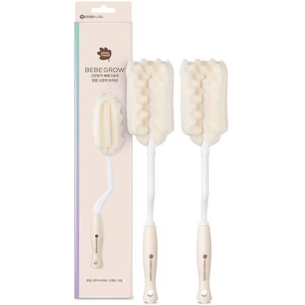 그린핑거 국산 베베그로우 젖병 스펀지 브러쉬 2p, 1세트, 크림