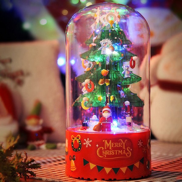 파이 눈내리는 크리스마스 레고 호환 오르골 블록 크리스마스 트리, 혼합색상