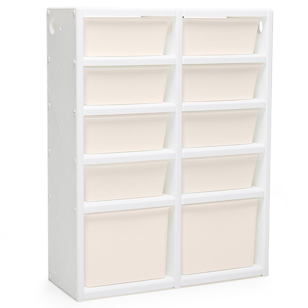 아이팜 모듈형 5단 더블 유아 다용도 장난감 보관함, 화이트 + 베이지 바구니