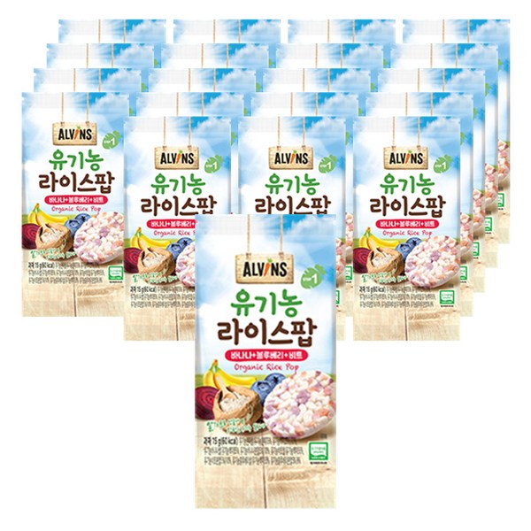 엘빈즈 유기농 라이스팝 과자, 바나나 + 블루베리 + 비트 혼합맛, 15g, 20개