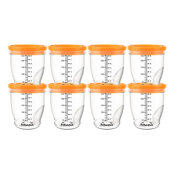 베베락 밀폐눈금 이유식 용기 240ml, 오렌지, 8개