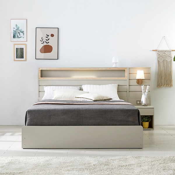  베디스 피렌체 호텔 수납형 침대 +협탁패널 + 매트리스 방문설치, 연그레이 