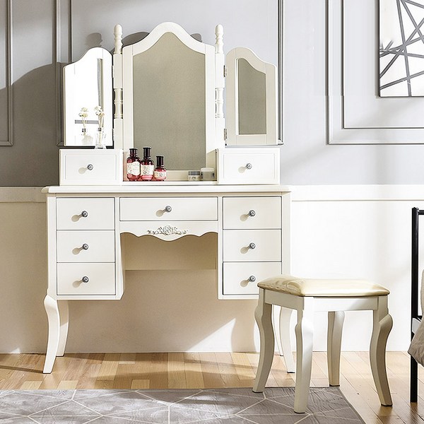  파로마 헬로스 원목도장 화장대 세트 방문설치, 크림화이트 