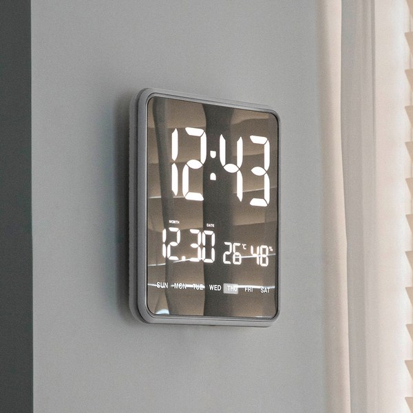 OWC 실루엣 스퀘어 LED 캘린더 디지털 벽탁상 겸용 시계, Silver