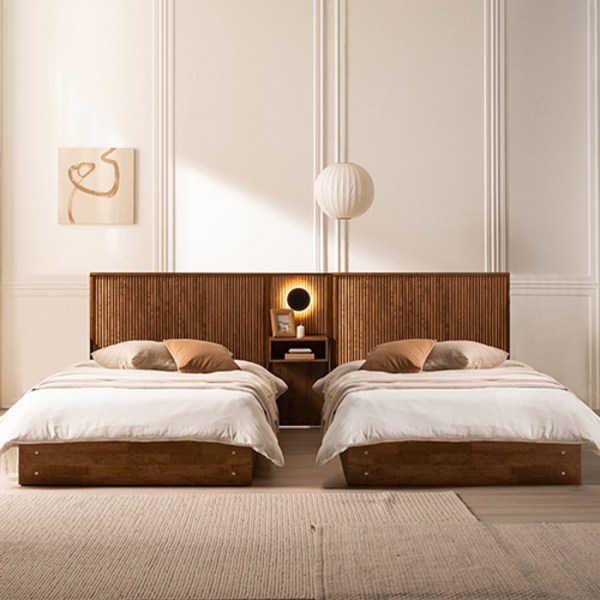  잉글랜더 바이브 템바보드 원목 호텔 트윈 수납 침대 + 협탁 + 매트리스 세트 방문설치, 내츄럴원목 