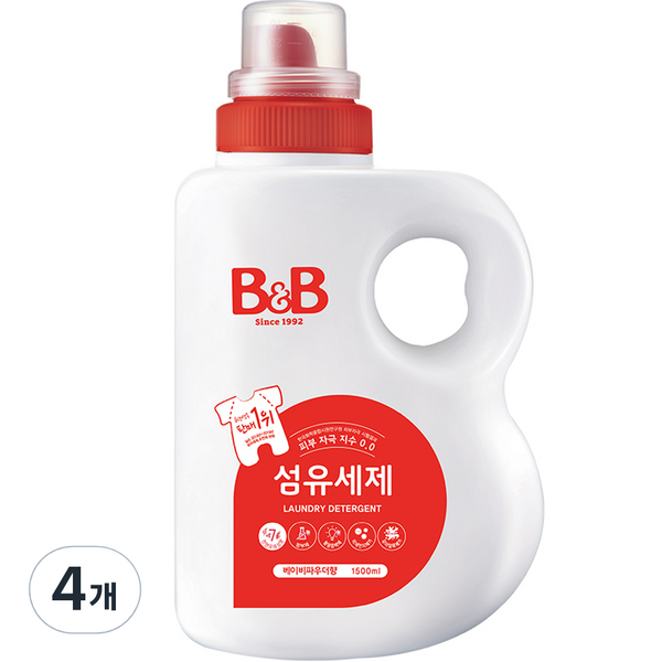 비앤비 섬유 유아 세제 베이비파우더향, 1500ml, 4개