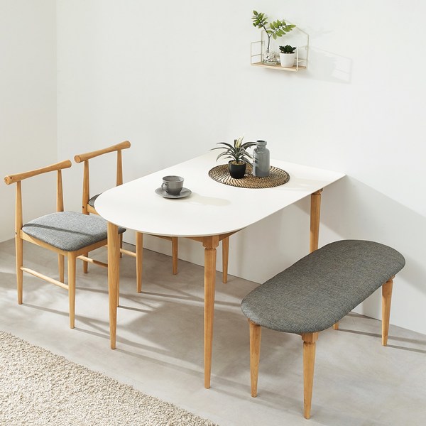 헤즈로 에덴 원목 카페 업소 식당 반원형 4인용 거실 식탁 1200, 크림화이트