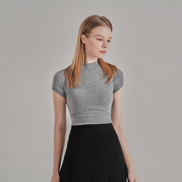 젬블링 여성용 라운드넥 하프넥 반팔 티셔츠