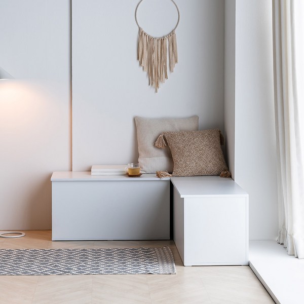  코니 벤치 수납 스툴 800, 화이트 