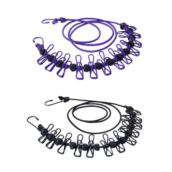 온클릭 캠핑 야외 빨래집게 줄 2종, 퍼플+블랙, 1세트
