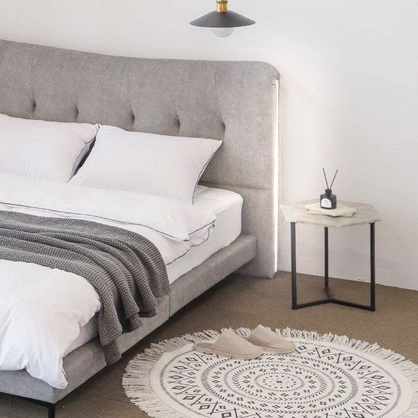  퍼리든 로우니 LED 패브릭 침대 프레임 방문설치, 그레이 