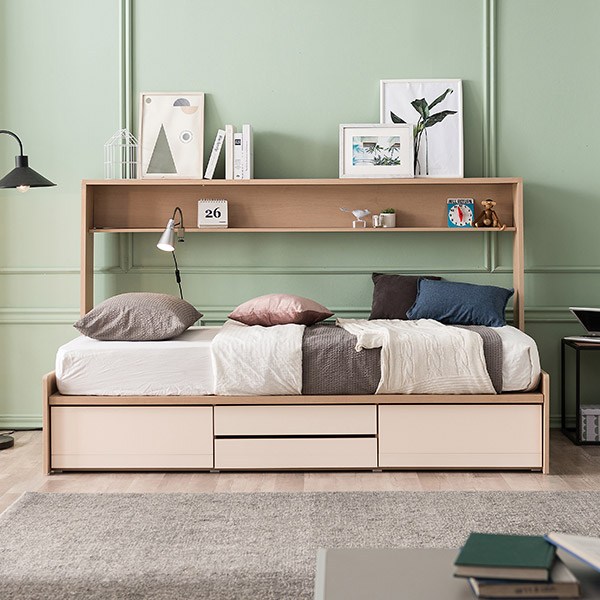  삼익가구 플로라 월베드 4단 멀티 수납 침대 프레임 A타입 방문설치, 오크 