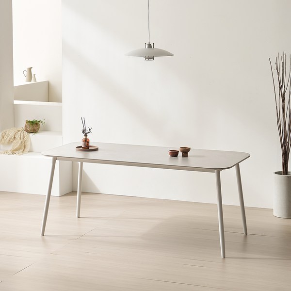 보니애가구 몰리 양면 1800 세라믹 식탁 15mm 방문설치, 화이트 + 마블연그레이(상판), 화이트(프레임), 4인용