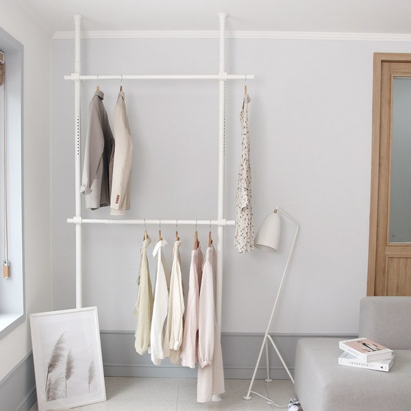 버츄나인 일반형 기둥식 철제 2단 행거, 화이트