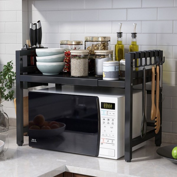  가구느낌 너비조절 렌지선반 1단, 블랙 