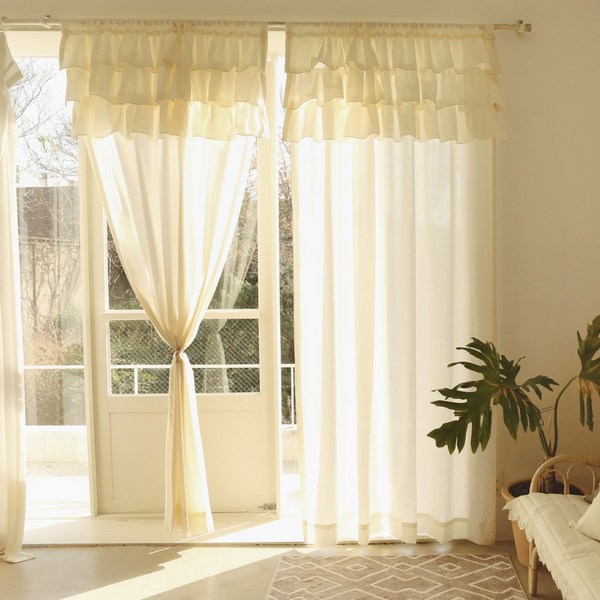  바자르 캉캉 프릴 광목 가리개 커튼+커튼끈 