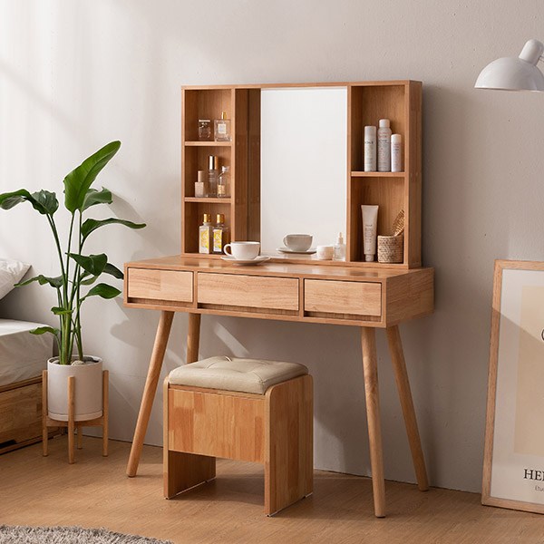  삼익가구 루이브 원목 수납 화장대 + 스툴 방문설치, 내추럴 