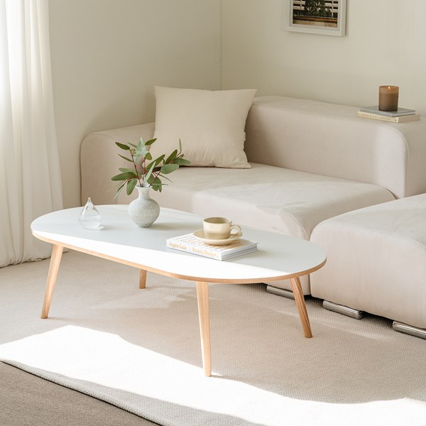  우드레이 핀우드 원목 라운드 거실 테이블 XL, 우드 