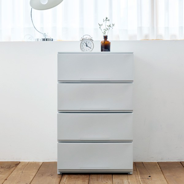 까사마루 트렌디 플렛 4단 서랍장 와이드 500 x 400 x 815 mm 완제품, 화이트 그레이
