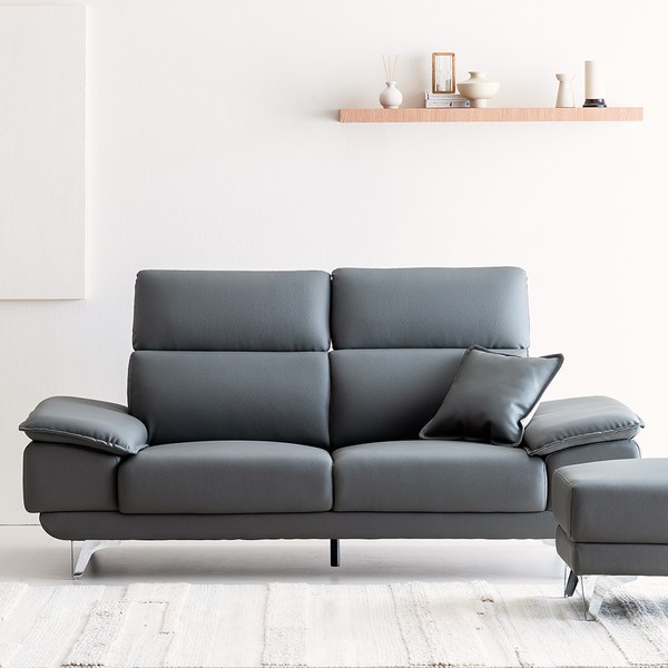  웰퍼니쳐 미스티코 헤드무빙 3인용 가죽 소파, 다크그레이 